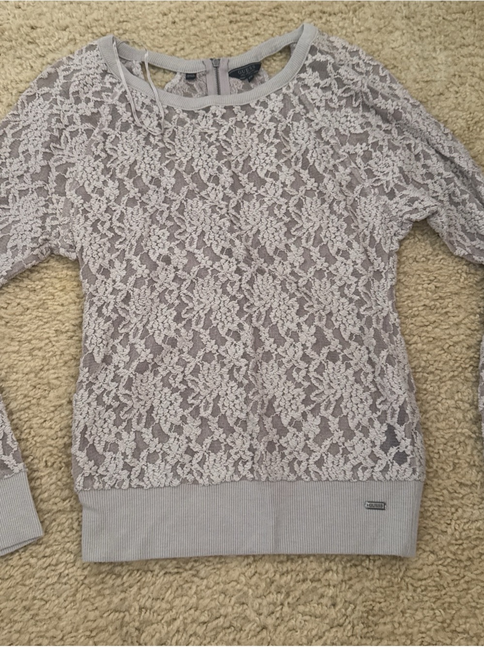 Guess by Marciano Lace Overlay Crewneck Sweater - Light Lavender